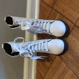 DADAWEN Kid's Girls Leather Lace-Up Zipper Mid Calf Combat Riding Winter Boots